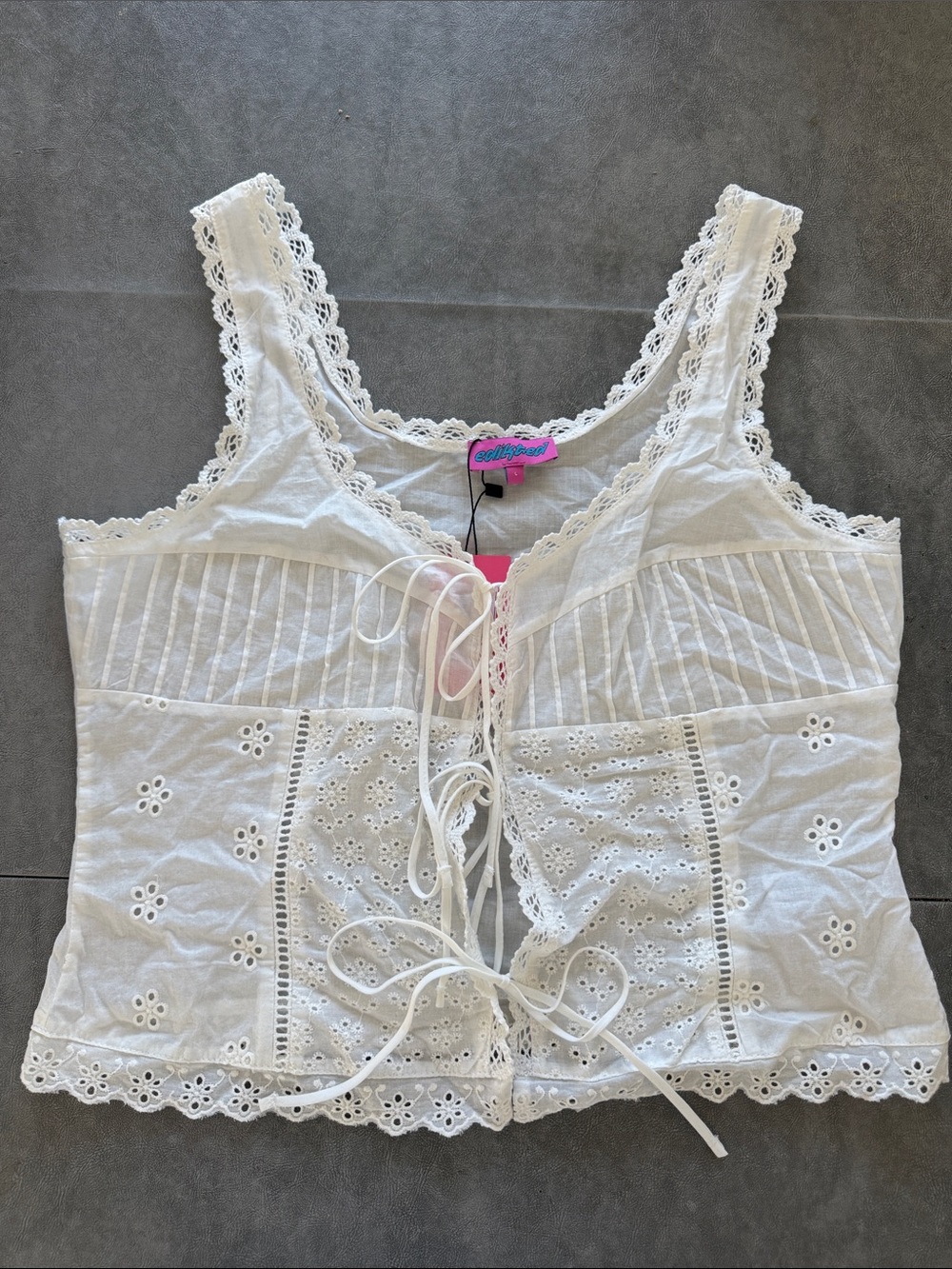 Edikted White Eyelet Lace-Up Camisole